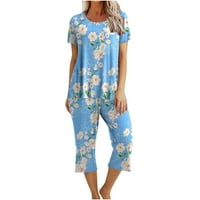 Ženski cvjetni ispis pidžama set Top and Capris Donja pantna policajac kratkih rukava odjeća za spavanje
