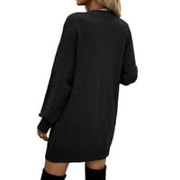 Ženski džemper haljine casual dugih rukava okrugli vrat crne s