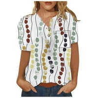 Qcmgmg bluze kratkih rukava za ženske ležerne grafičke vrhove gumb prema doljim Henley slobodno uzgajanje