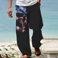 XYSAQA MENS Ljeto Ležerne dukseve, Muškarci Moda Američka zastava 3D Print Lanene hlače Elastični struk