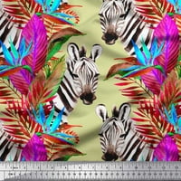 Soimoi Beige pamučna kambrična tkanina tropsko lišće i divlja životinja tiskana tkanina od dvorišta