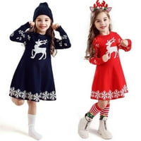 Little Girls Božićna haljina Reindeer SnowFlake Xmas Pokloni Zimske pletene džemper haljine