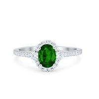 Art Deco halo ovalni vjenčani prsten simulirani zeleni smaragd CZ Sterling srebrna veličina 8