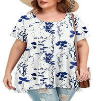 Niveer Women Plus veličine vrhovi prevelizirani ljetni T majica Floral Print Majica Modna bluza Kratki