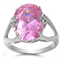 Vaša boja veliki ovalni ružičasti CZ Prsten. Sterling Silver Star Band ženska veličina 5