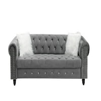 Sivi baršunasti kauč na razvlačenje s tri sjedala Chesterfield Classic Sofa, uključujući jastuke u bijeloj
