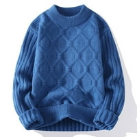 Fabiurt Muške modne ležerne pune boje Jednostavan džemper sa vratom džemper, plavi