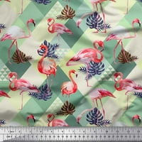 Soimoi zelena pamučna pamučna tkanina flamingo ptica otisak šivaći tkaninu širok