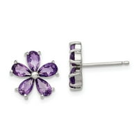 Čvrsti srebrni ametist Purple Februarske februarske cvjetne cvjetne stupske naušnice