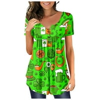 CETHRIO majice za žene - modni tiskani povremeni bluza sa V-izrezom Green