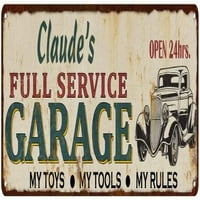 Claude's Full Service Garage Metal znak Rusty Man Cave 106180047082