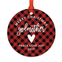 Obiteljski metalni božićni ukras, sretan Božić GodMother 2017, Crvena kaid, uključuje vrpcu i poklon