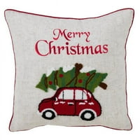 18in. Square Full Poly Blend Accent jastuk sa sretnim dizajnom Božić i crvene automobile - više boja