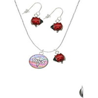 Delight nakit silvertone s kupolom MSN crvena Lucky Ladybug ogrlica i viseći naušnice