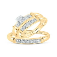 Čvrsti sterling srebrniji njegov i njen okrugli dijamantski pasijans koji odgovara par tri prstena za
