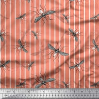 Soimoi Orange Rayon Crepe Tkaninski stripe i mosquito Insekti ispisani tkaninski dvorište širom