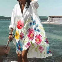 Tking Fashion Žene Ljetna casual Sweet cvjetna tiskana haljina haljina s dugim rukavima V-izrez midi