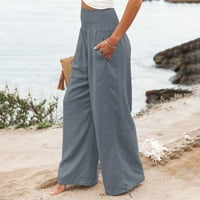 Ženske hlače velike struke s visokim strukom Ljeto plaže pamučne posteljine palazzo hlače casual pantalone