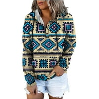 Povratnike Žene Aztec Ispiši duksere sa kapuljačom Vintage Dugi rukav Up pulover vrhovi sa džepovima