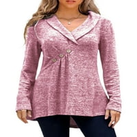 Ženska majica dugih rukava tunika bluza V vrat za žene Longulline majica Dailywer Pulover Pink 2xl