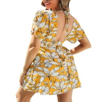 Glookwis Women V izrez kratke mini haljine zavoj za majicu Dress jednostavna labava majica cvjetni ispis