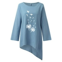 Žene rukavske posade izrez nepravilnog hem-a majica casual posteljina mješavina majica TEE bluza Womens