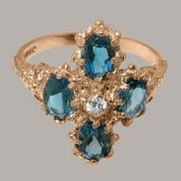 Britanska napravljena 9k ruža zlatna kubična cirkonija i london plavi topaz ženski prsten - veličine