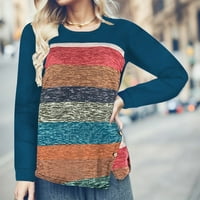 Majice za žene Ženske dame casual pulover okrugli izrez hem nepravilna boja odgovara prugastom majicom
