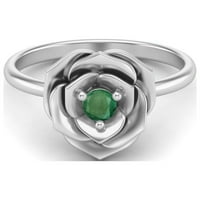 Sterling srebrni okrugli smaragdni cvjetni cvijet ruža cvijeća žena vjenčani prsten