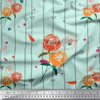 Soimoi Green baršunasta tkanina pruga, lišće i cvjetna ruka izvučena dekor tkanina na širinu