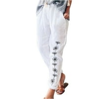 Ženske plus veličine platnene pantalone s džepovima tiskani elastični struk casual ljetni pad pantalona
