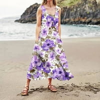 Sksloeg ženskog ljeta Maxi haljina modne žene ljetni cvjetni tiskani kauzal V-izrez gumb za odmor kratki