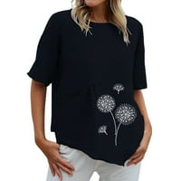 Ljetni vrhovi za žene kratki rukav Basični posteljina majica Bluze Crewneck maslačak Print Lose Comfy