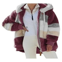 Žene jeseni zimski topli plišani kaput kontrastni boja dugih rukava Zip up up debela kardiganska jakna