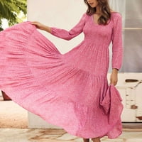 Gotyou Haljines ženski poklopac stila V-izrez dugi rukav sa uskim ispisanim haljinama duge suknje ružičaste