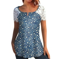 Košulje za ženske majice kratkih rukava s kratkim rukavima, tiskana čipka Top Blue XXL
