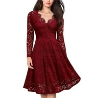 Ženska haljina modna patchwork lobanja čipkave rukavice s dugim rukavima Vintage haljina crvena xl