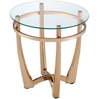 Stakleni okrugli stol sa metalnom bazom, šampanjcama i čistom staklenom - Saltoro Sherpi