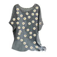 Ženska vintage pamučna mješavina s kratkim rukavima cvjetni ispis TOP T-majica bluza