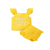Aturuste Baby Girl Suit Set Pismo rebrasti vez kvadratni vrat rupni rukav + šarama s punim bojama