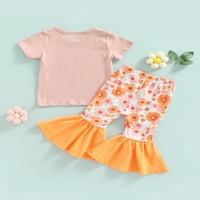 Meihuida Kids Girl kratki rukav vrhovi pantalona cvjetno ispisno slovo elastična stručna ljetna odjeća
