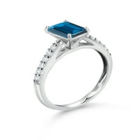 Gem Stone King 1. CT Emerald Cut London Blue Topaz G H LAB Grown Diamond 10k bijeli zlatni prsten