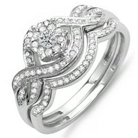 Dazzlingrock kolekcija 0. Carat 10k okrugli dijamantski ženski bridalni prsten za angažman set, bijelo