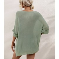 Ženski vrhovi ženske modne casual okrugli vrat kratki pogledajte pletene pulover Duks duks metvice zelene