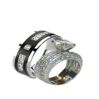 Njegova njena 3. CT CZ Vjenčani prsten set od nehrđajućeg čelika i crno-poplaćeni titanijum