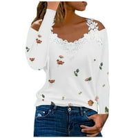 Charella ženski vrhovi V-izrez cvjetni ispis bluza casual labava majica s dugim rukavima bijela, xxl