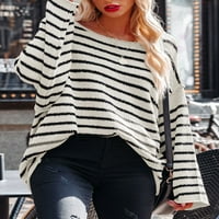 Ženski džemperi Dugi rukav Striped Bool Block Duks pulover, Ležerne prilike za preveliki lagani zimski