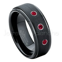 Četkani crni mens volfram prsten - 0,21ctw Ruby 3-kameni bend - personalizirani volfram vjenčani prsten