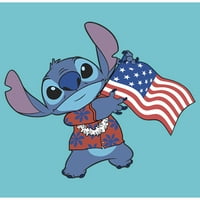 Girl's Lilo & Stitch Tropska američka zastava Grafički tee Tahiti Plava Velika