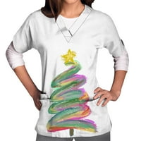 Božićni piling vrhovi za žene plus veličine kratkih rukava V izrez Snowflake Xmas Tree Santas Nursing